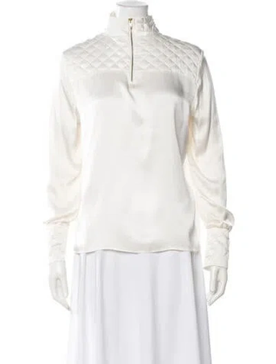 Pre-owned Pierre Balmain Silk Mock Neck Blouse In White