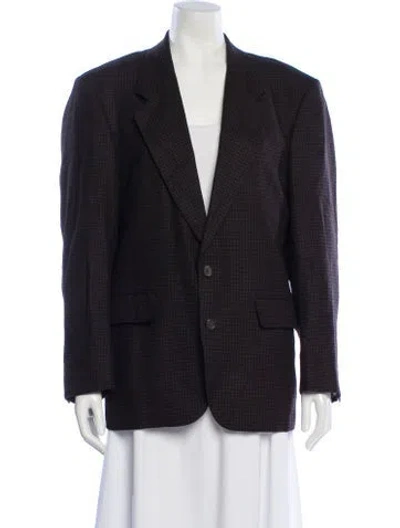 Pre-owned Pierre Balmain Silk Plaid Print Blazer In Blue