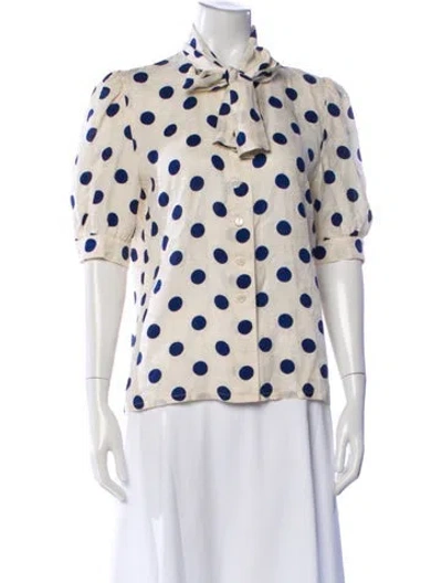 Pre-owned Pierre Balmain Silk Polka Dot Print Blouse In Neutral