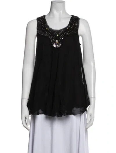 Pre-owned Pierre Balmain Silk Scoop Neck Top W/ Tags In Black