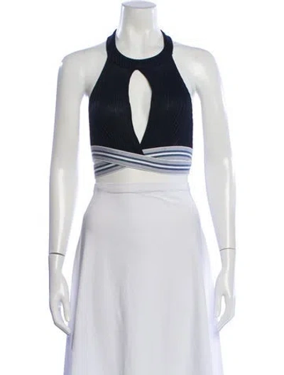 Pre-owned Pierre Balmain Striped Halterneck Crop Top In Blue