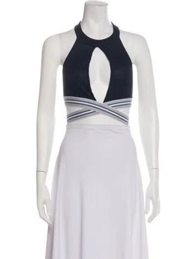 Pre-owned Pierre Balmain Striped Halterneck Crop Top In Blue