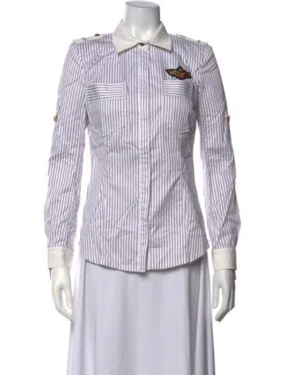 Pre-owned Pierre Balmain Striped Long Sleeve Button-up Top In White