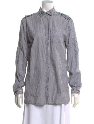Pre-owned Pierre Balmain Striped Long Sleeve Button-up Top In White