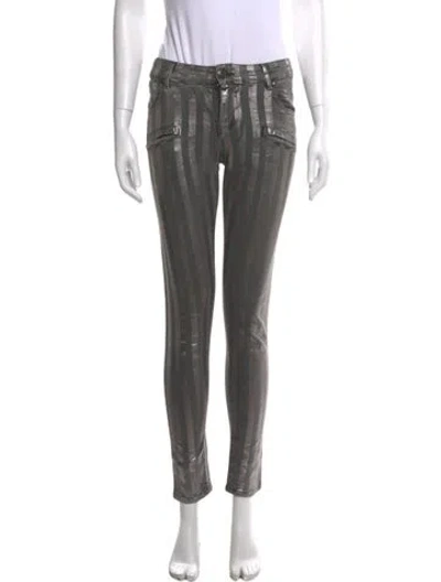 Pre-owned Pierre Balmain Striped Skinny Leg Pants In Grey
