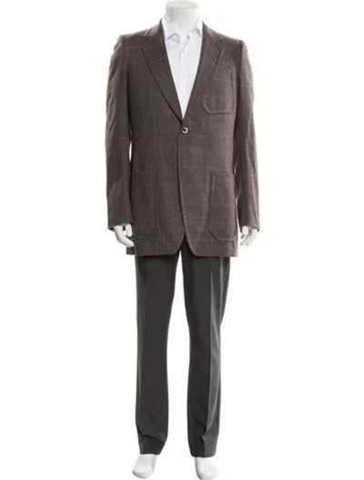 Pre-owned Pierre Balmain Tweed Pattern Overcoat In Brown