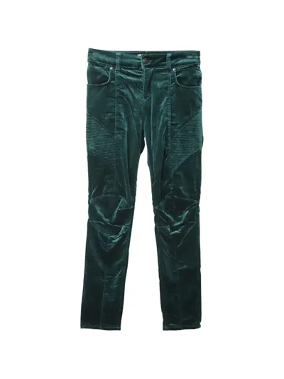 Pre-owned Pierre Balmain Velvet Slim-fit Trousers In Green
