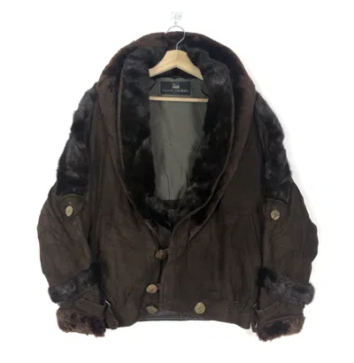 Pre-owned Pierre Balmain Vintage 80's Balmain Sheep Suede Leather Fur Jacket In Brown