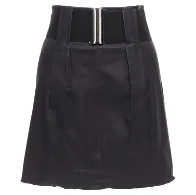 Pre-owned Pierre Balmain Vintage Black Leather Wide Logo Elastic Belt A-line Skirt Fr38 M