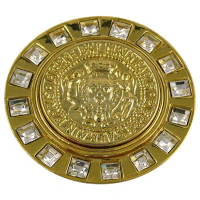 Pre-owned Pierre Balmain Vintage Jewelled Crest Brooch In Brown