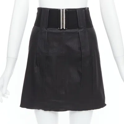 Pre-owned Pierre Balmain Vintage Leather Wide Logo Elastic Belted A-line Skirt Fr38 M In Black