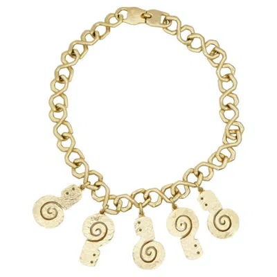 Pre-owned Pierre Balmain Vintage Rare Gold Swirl Conch Shell Charms Chunky Bib Necklace In Multiple