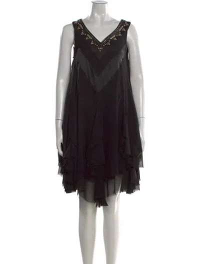 Pre-owned Pierre Balmain V-neck Mini Dress In Black