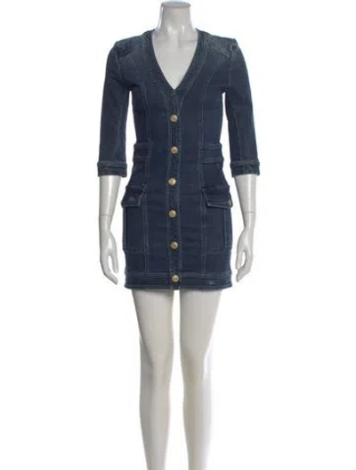 Pre-owned Pierre Balmain V-neck Mini Dress In Blue