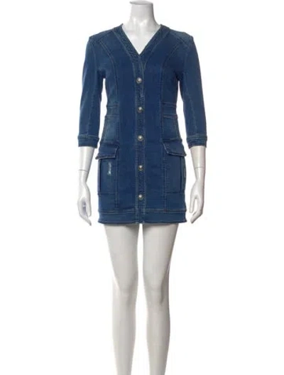 Pre-owned Pierre Balmain V-neck Mini Dress In Blue
