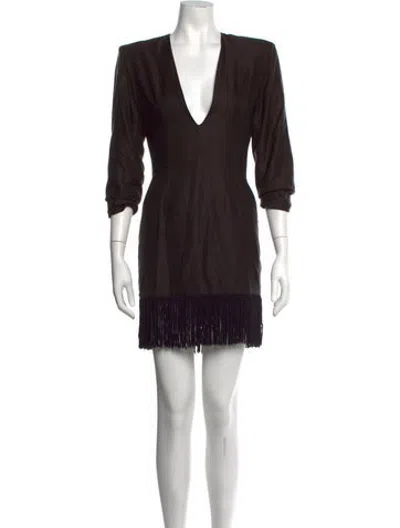 Pre-owned Pierre Balmain V-neck Mini Dress In Brown