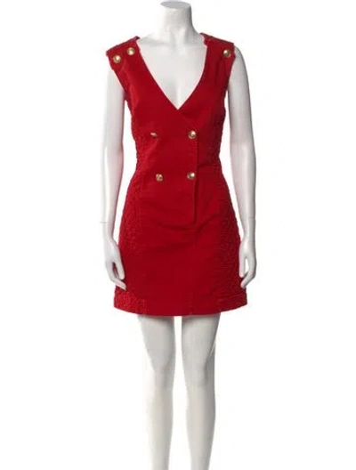 Pre-owned Pierre Balmain V-neck Mini Dress In Red
