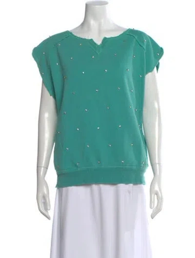 Pre-owned Pierre Balmain V-neck Short Sleeve Top In Green
