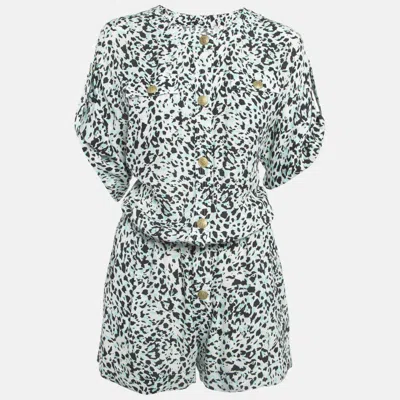 Pre-owned Pierre Balmain White Multicolor Printed Buttoned Romper Jumpsuit S