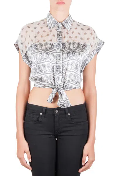 Pierre Balmain White Paisley Printed Silk Semi-sheer Tie-knot Crop Top In Multi