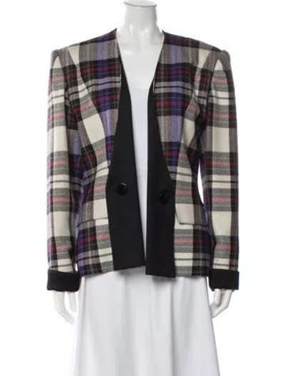 Pre-owned Pierre Balmain Wool Plaid Print Blazer In Black