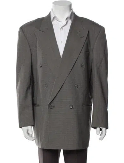 Pre-owned Pierre Balmain Wool Plaid Print Blazer In Gray