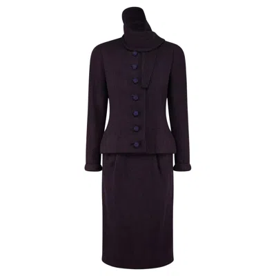 Pre-owned Pierre Cardin 1950s  Haute Couture Aubergine Boucle Wool Skirt Suit In Black
