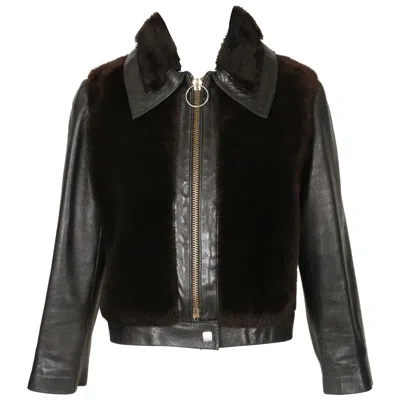 Pre-owned Pierre Cardin 1960's  Black Leather And Brown Shearling Jacket
