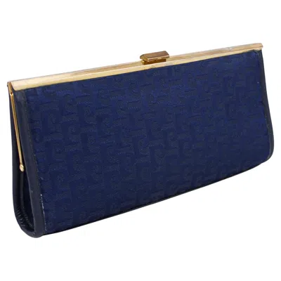 Pre-owned Pierre Cardin 1960's  Navy Logo Fabric Clutch In Blue