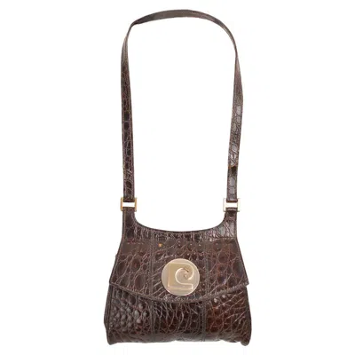 Pre-owned Pierre Cardin 1960's Vintage  Crocodile Skin Pouch Bag With Shoulder Strap In Black