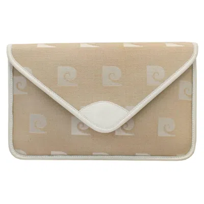 Pre-owned Pierre Cardin 1960s  Beige Logo Jacquard Clutch In Brown
