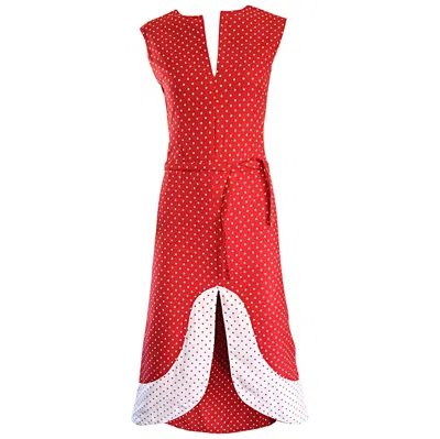 Pre-owned Pierre Cardin 1960s  Couture Vintage Space Age Red White Polka Dot Cut Out Dress