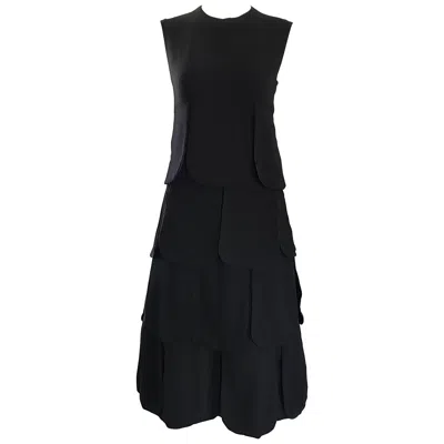 Pre-owned Pierre Cardin 1960s  Haute Couture Space Age Mod Black Wool Vintage 60s Dress