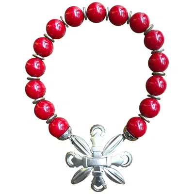 Pre-owned Pierre Cardin 1960s  Rare Brutalist Oversized Shield Red + Silver 60s Necklace