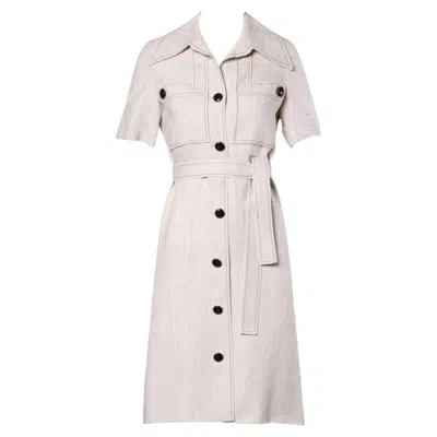 Pre-owned Pierre Cardin 1960s  Vintage Mod Linen Dress And Sash Belt In Gray