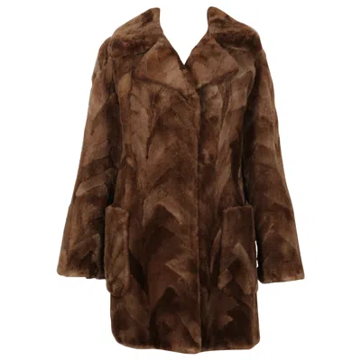 Pre-owned Pierre Cardin 1970's  Sheared Beaver Fur Coat In Chevron Patchwork Pattern In Brown