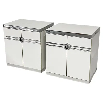 Pre-owned Pierre Cardin 1970s / 1980s Postmodern Deco Twist  Nightsatnds In White & Chrome