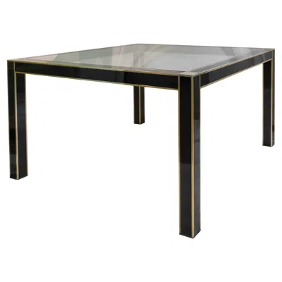 Pre-owned Pierre Cardin 1970s Black-lacquered Metal, Brass & Glass Square Dining Table