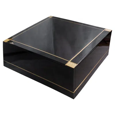 Pre-owned Pierre Cardin 1970s Black-lacquered Wood & Brass Square Coffee Table France In Brown