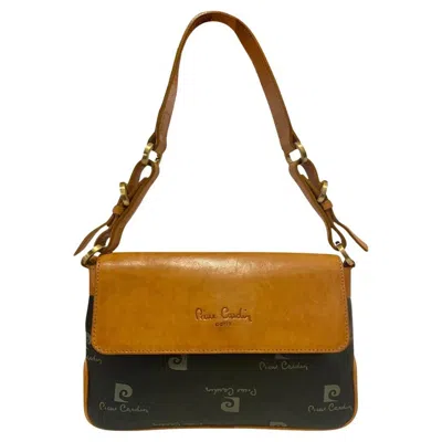 Pre-owned Pierre Cardin 1980s  Black Tan Logo Flap Shoulder Bag