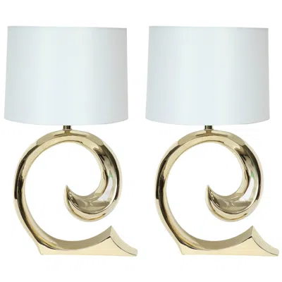Pre-owned Pierre Cardin 1980s  Polished Brass Swoosh Table Lamps, Modern Design In Transparent