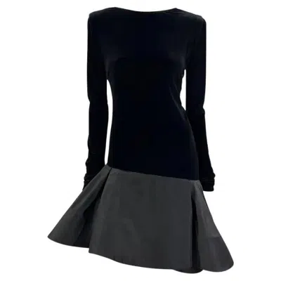 Pre-owned Pierre Cardin 1990s  Haute Couture Black Velvet Long Sleeve Flare Dress