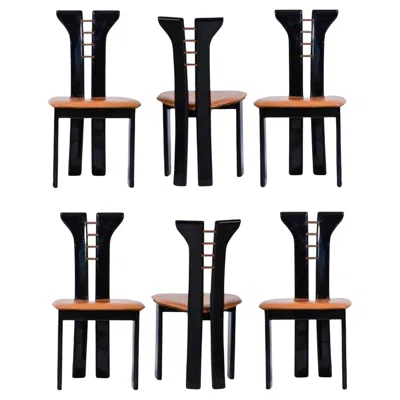 Pre-owned Pierre Cardin , 6 Dining Chairs In Walnut And Leather, 1970s In Brown