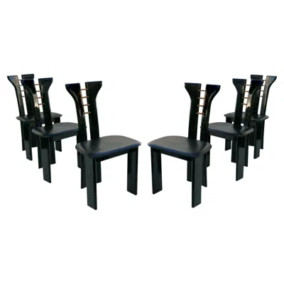 Pre-owned Pierre Cardin 6  Roche Bobois Italian Black Lacquer Dining Room Conference Chairs