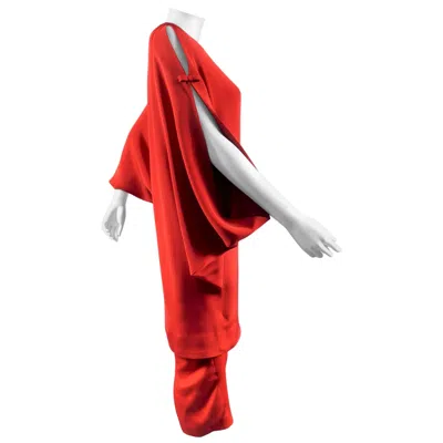 Pre-owned Pierre Cardin A  Couture Batwing Sleeves Dress & Skirt Circa 1980 In Red