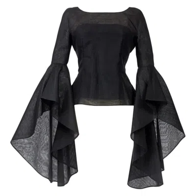 Pre-owned Pierre Cardin A  Organza Blouse With Dramatic Batwing Sleeves Circa 1970/1980 In Black