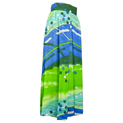 Pre-owned Pierre Cardin A  Skirt In Printed Silk Crepe Circa 1980 In Blue