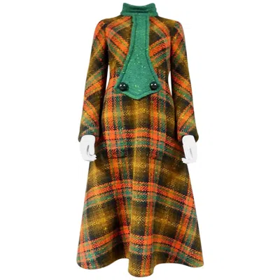 Pre-owned Pierre Cardin A  Tartan Chasuble Dress - Fall Winter 1970/1971 In Brown