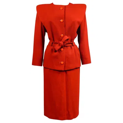 Pre-owned Pierre Cardin A  Woollen Red Skirt Suit - France Circa 1980