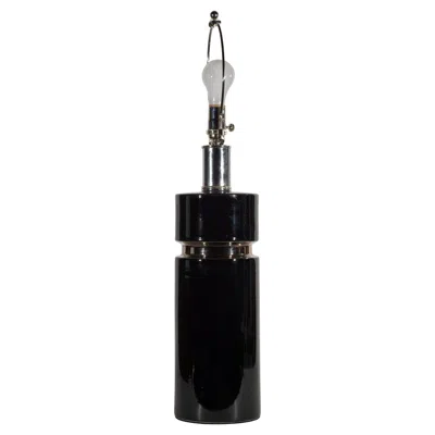 Pre-owned Pierre Cardin Art Deco Black Ceramic Lamp With Platinum Band, Attrb. To
